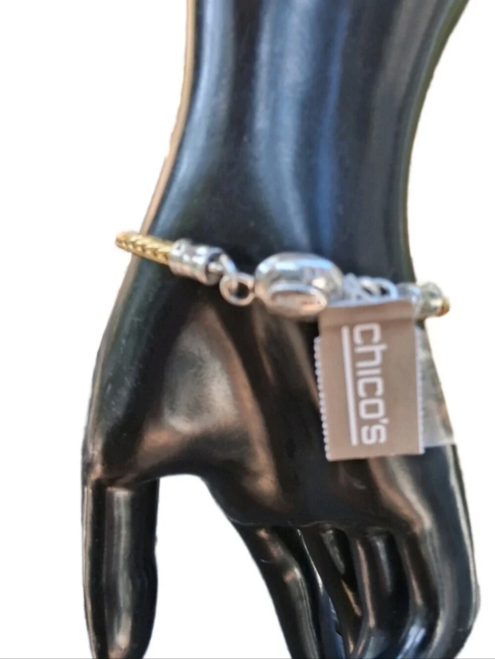 Chicos NWT Two Tone Mixed Metal Slide Charm Bracelet Magnetic Clasp